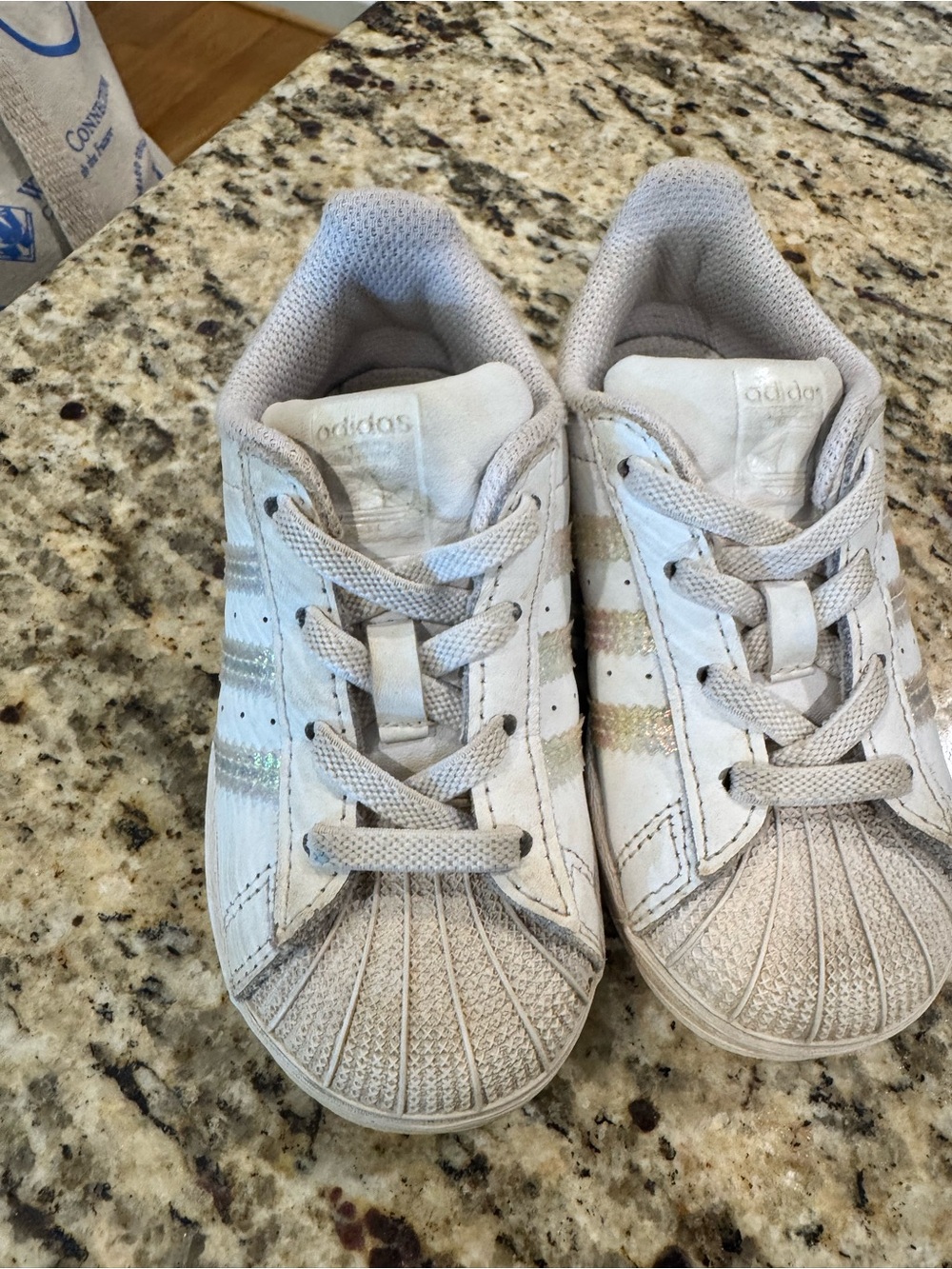 adidas Kids White Sneakers with Iridescent Stripes